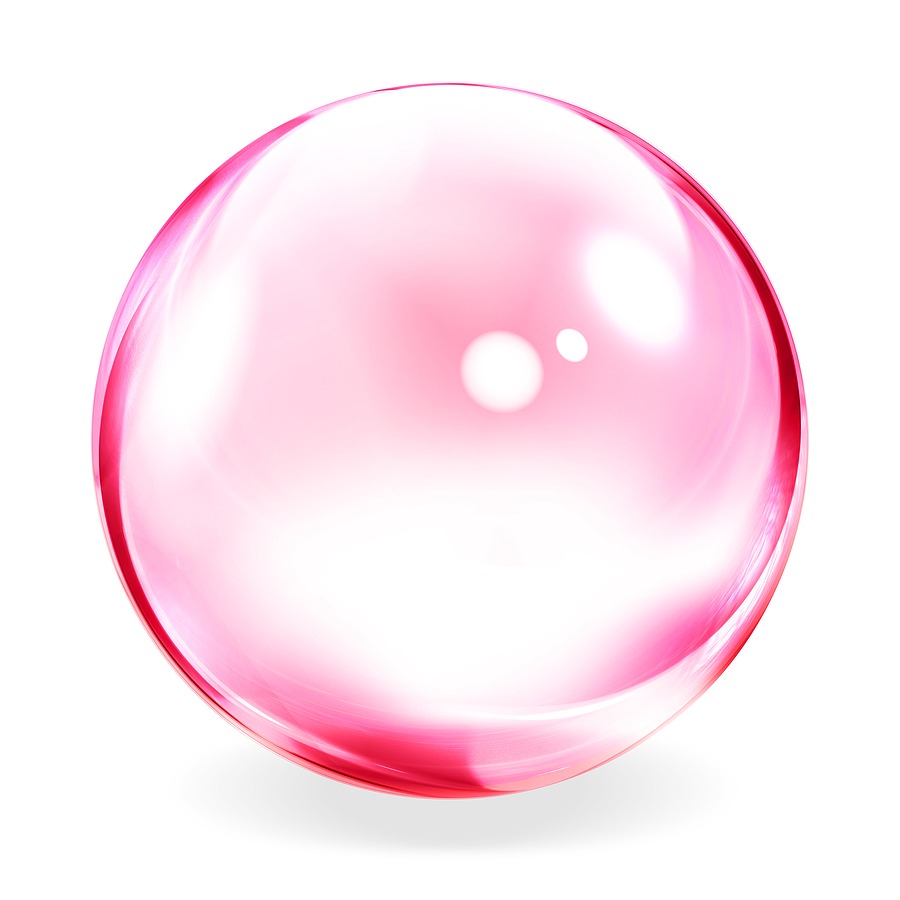 Shiny pink bubble reflecting light, centered against a white background. Illustrates themes of purity and playfulness in design or cosmetics.